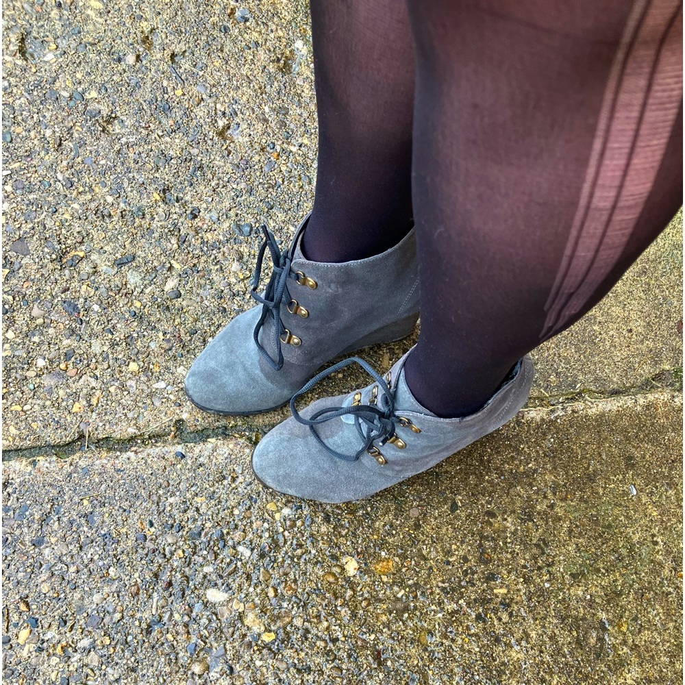 Well worn grey suede wedges. Size 9.5